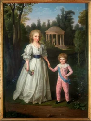 Double portrait, les enfants de la Reine de France, Marie-Antoinette, en plein air